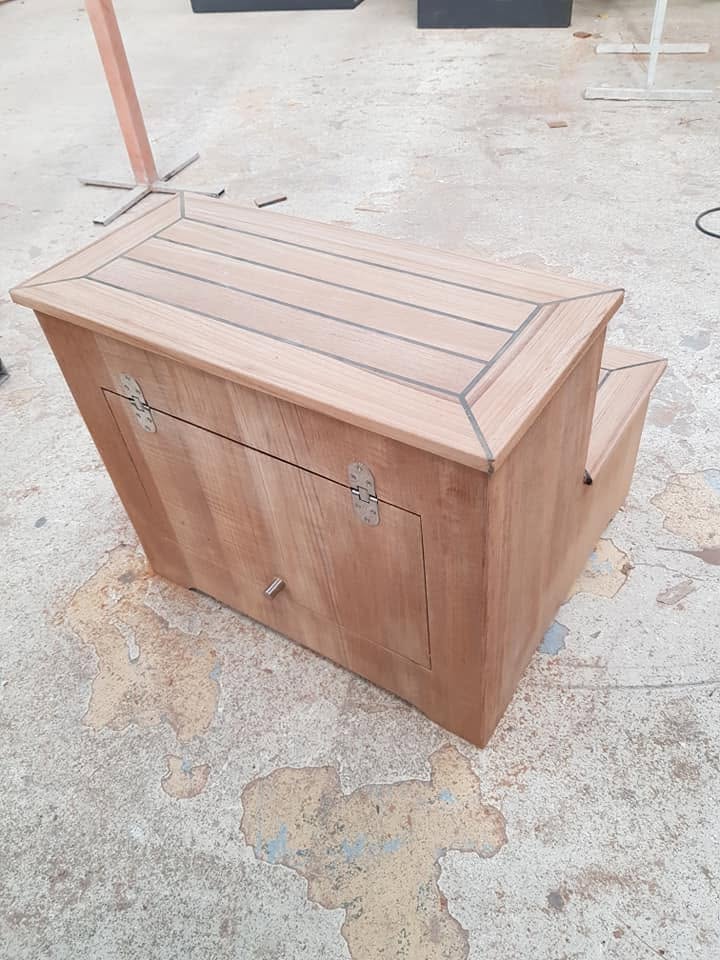 Custom teak boarding steps