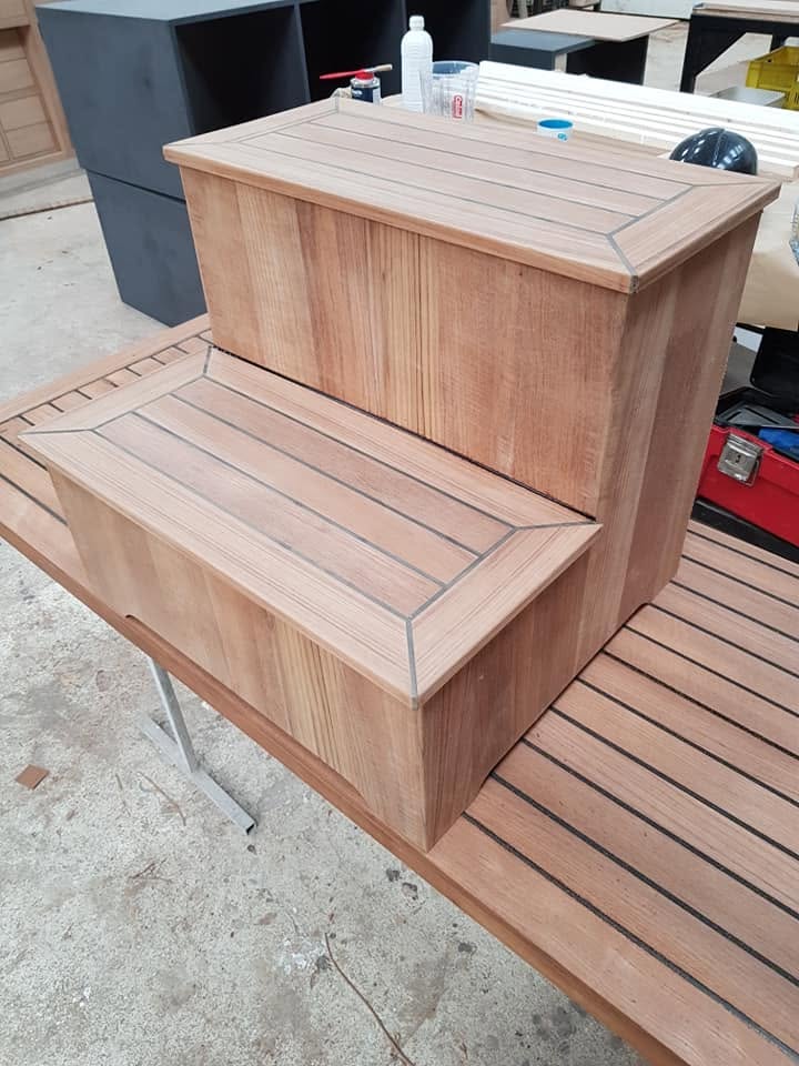 Custom teak boarding steps