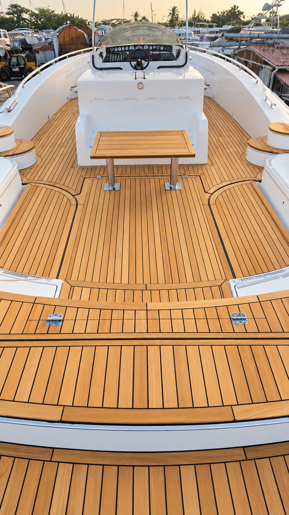 60 m² teak deck rebuilt from scratch, Saint-Martin