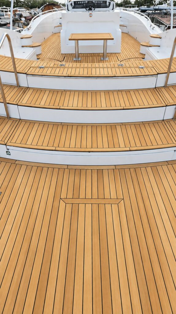 60 m² teak deck rebuilt from scratch, Saint-Martin