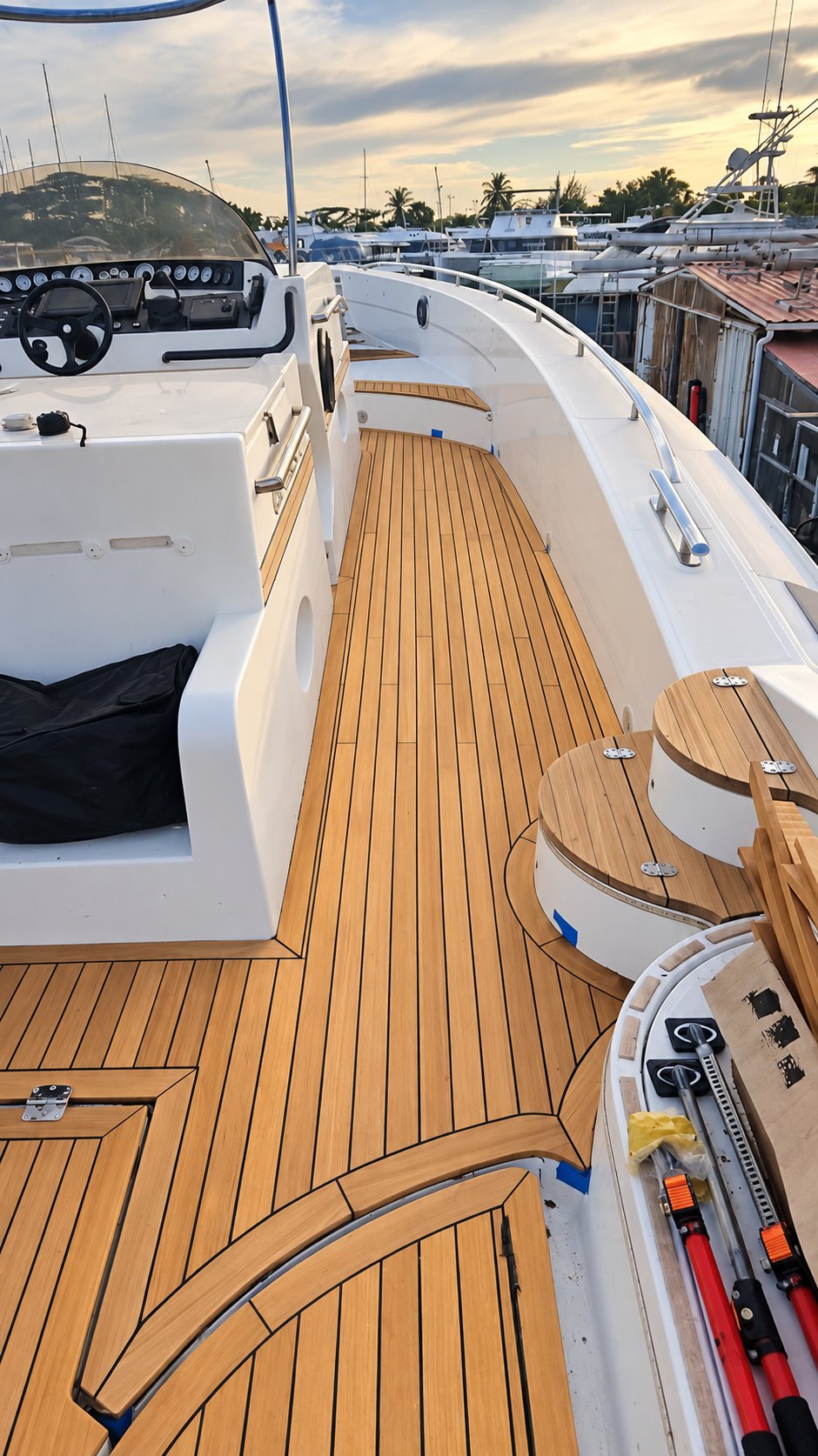 60 m² teak deck rebuilt from scratch, Saint-Martin